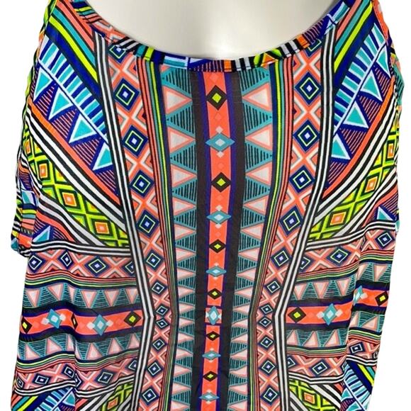 OP Tribal Aztec Boho Print Bathing Suit Cover Up Lg 11/13 Blues Oranges Yellows - Picture 6 of 10